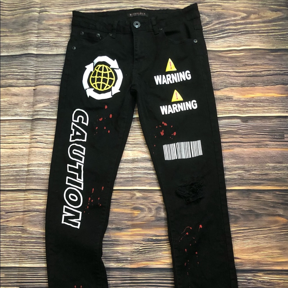 M. SOCIETY POLITICALLY INCORRECT Graffiti Front Black Jeans Size 30 x 30